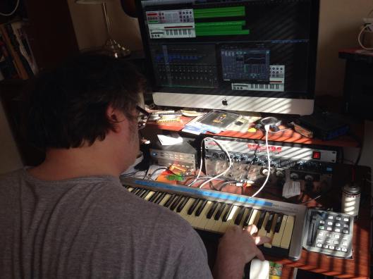Vincent Friel composing music at his computer.