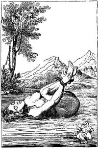 17th-century engraving, of Trial By Ordeal of Water. If the alleged witch survived, she was guilty. "That'll teach you to be different from everybody else, young lady!"