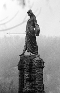 Monumento alla difesa di Casale, 1897 bronze sculpture outside the castle at Casale Monferrato of a young female warrior in Lombard costume